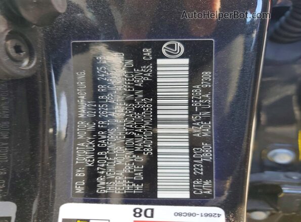 58AD11D17MU005612 2021 LEXUS ES Black Вид наклейки з VIN-кодом