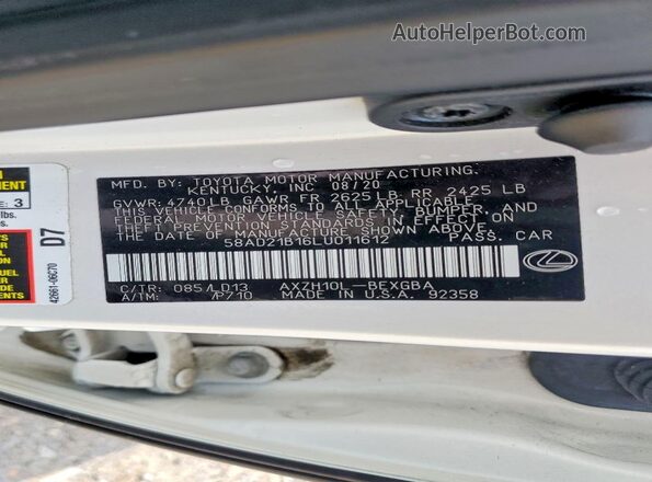 58AD21B16LU011612 2020 LEXUS ES White Widok komory silnika
