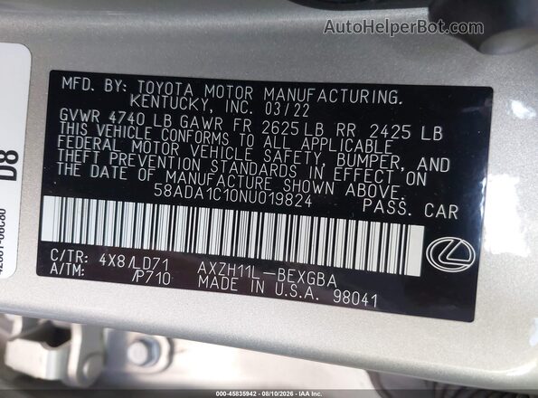 58ADA1C10NU019824 2022 LEXUS ES 300H Silver ძრავის განყოფილების ხედი