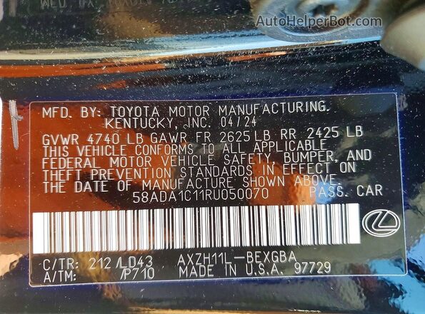 58ADA1C11RU050070 2024 LEXUS ES Black VIN კოდის სტიკერის ხედი