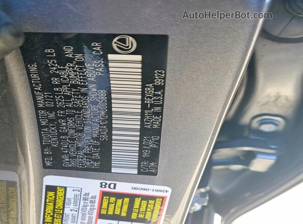 58ADA1C12MU005888 2021 LEXUS ES Серый Вид подкапотного пространства