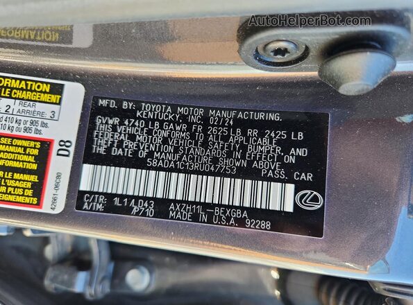 58ADA1C13RU047753 2024 LEXUS ES Gray Engine compartment view