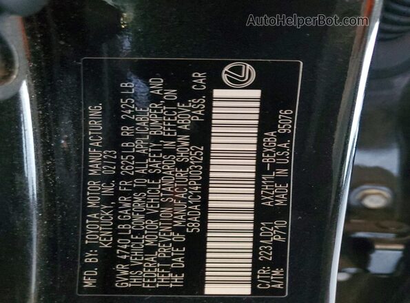 58ADA1C14PU031252 2023 LEXUS ES Black Widok naklejki z numerem VIN