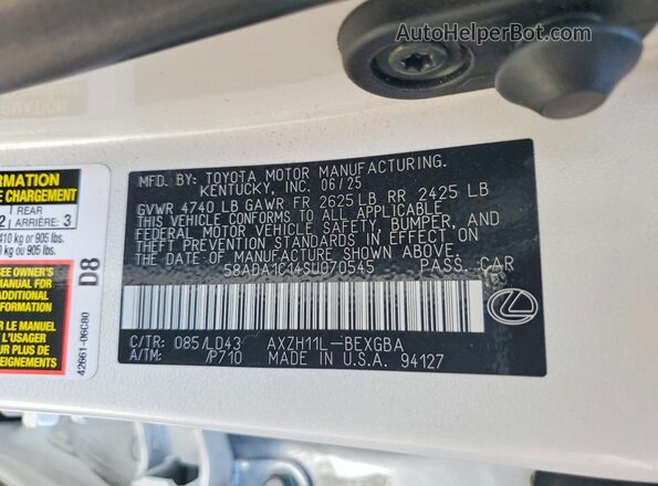 58ADA1C14SU070545 2025 LEXUS ES White Widok komory silnika