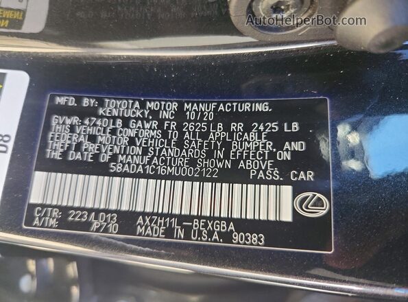 58ADA1C16MU002122 2021 LEXUS ES Black Vista del compartimento del motor