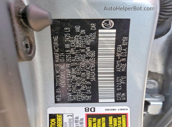 58ADA1C16RU051960 2024 LEXUS ES Silver Вид наклейки з VIN-кодом