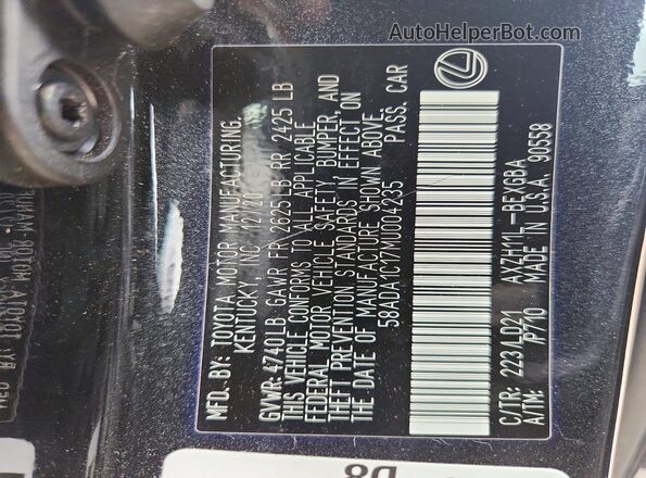 58ADA1C17MU004235 2021 LEXUS ES Black VIN sticker view
