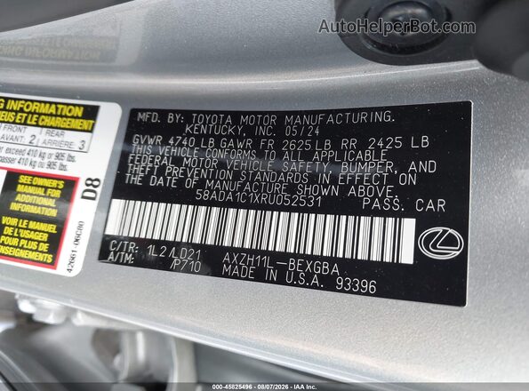 58ADA1C1XRU052531 2024 LEXUS ES 300H Silver Engine compartment view