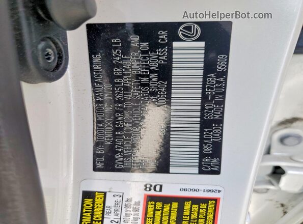 58ADZ1B11LU066402 2020 LEXUS ES White Vista del compartimento del motor