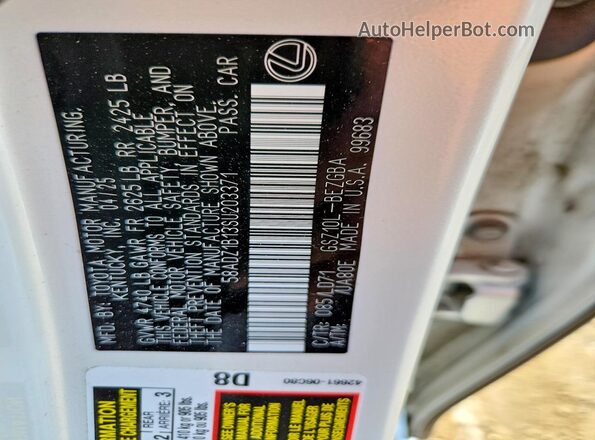 58ADZ1B13SU203371 2025 LEXUS ES White Vista del compartimento del motor