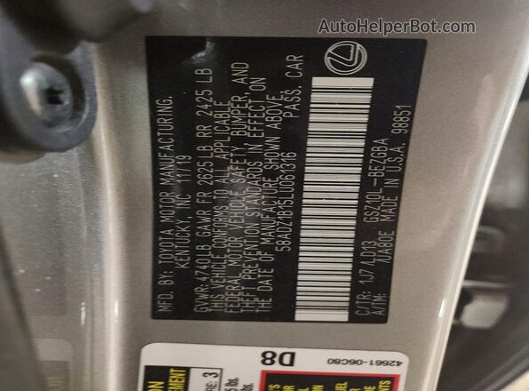58ADZ1B15LU061316 2020 LEXUS ES Beige Widok komory silnika