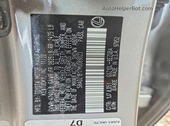 58ADZ1B17MU089023 2021 LEXUS ES Silver Vista del compartimento del motor