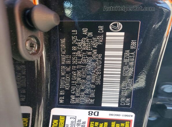 58ADZ1B17NU137346 2022 LEXUS ES Black Շարժիչի բաժամունքի տեսք