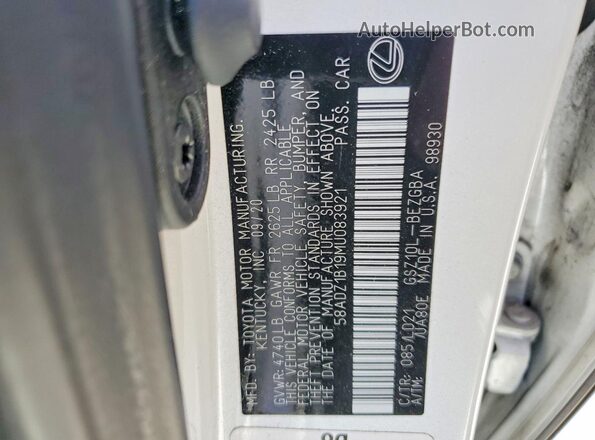 58ADZ1B19MU083921 2021 LEXUS ES White Engine compartment view