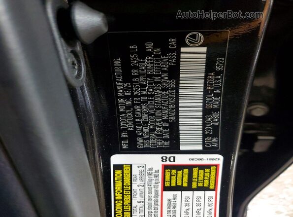 58ADZ1B1XSU201665 2025 LEXUS ES Black VIN კოდის სტიკერის ხედი