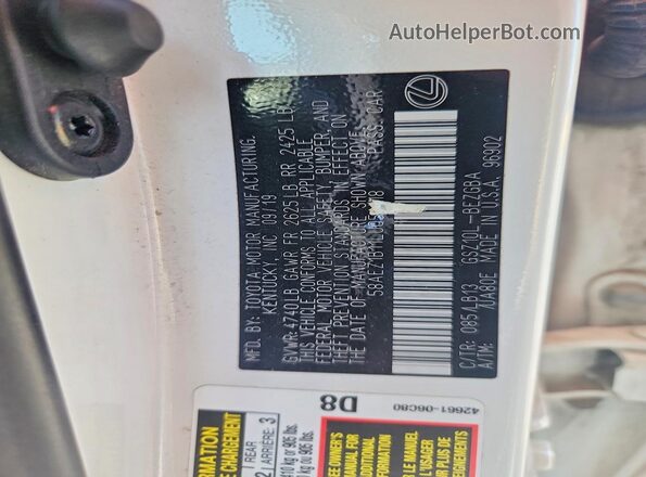 58AEZ1B11LU051418 2020 LEXUS ES White Вид підкапотного простору