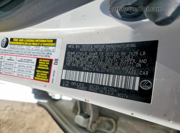58AEZ1B16LU078176 2020 LEXUS ES White Engine compartment view