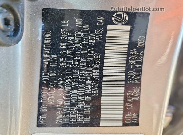 58AGZ1B11MU085983 2021 LEXUS ES Silver Widok komory silnika