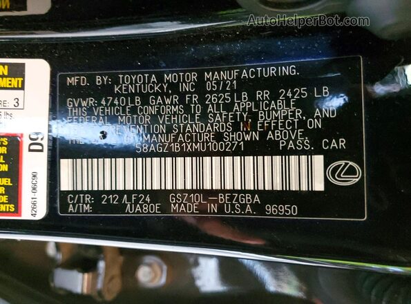 58AGZ1B1XMU100271 2021 LEXUS ES Черный Вид подкапотного пространства