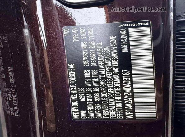 WP1AA2AY2MDA03187 2021 PORSCHE CAYENNE Коричневый Вид задней части салона