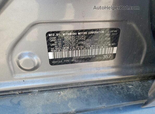 JA4AP3AW6HZ048138 2017 MITSUBISHI OUTLANDER Gray Widok naklejki z numerem VIN