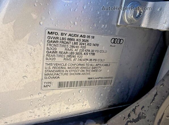 WA1LAAF72JD046552 2018 AUDI Q7 Silver Rear interior view