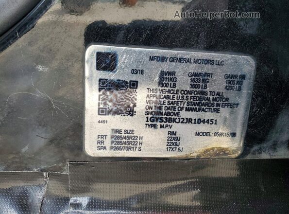 1GYS3BKJ2JR104451 2018 CADILLAC ESCALADE Black Widok wnętrza 360 stopni