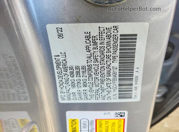 1HGCV1F55NA061127 2022 HONDA ACCORD Silver Widok naklejki z numerem VIN