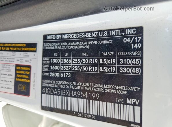 4JGDA5JBXHA954199 2017 MERCEDES-BENZ GLE White Widok wnętrza 360 stopni