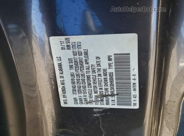 5FNRL5H30HB004055 2017 HONDA ODYSSEY Gray Вид наклейки з VIN-кодом