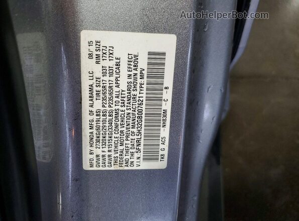 5FNRL5H32GB007621 2016 HONDA ODYSSEY Silver VIN sticker view
