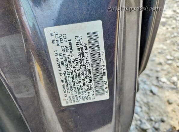 5FNRL5H32GB014522 2016 HONDA ODYSSEY Серый Вид наклейки с VIN-кодом