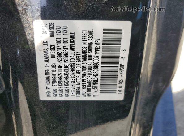 5FNRL5H33GB097037 2016 HONDA ODYSSEY Черный Панорамный вид салона 360°