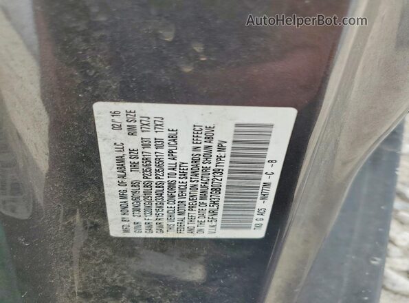 5FNRL5H37GB072139 2016 HONDA ODYSSEY Gray VIN կոդի պիտակի տեսք