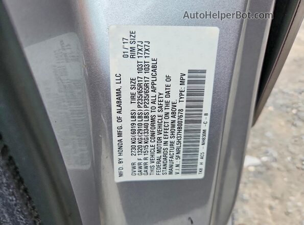 5FNRL5H37HB007678 2017 HONDA ODYSSEY Серебряный Вид наклейки с VIN-кодом