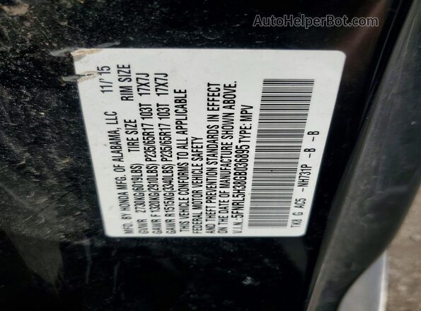 5FNRL5H38GB036895 2016 HONDA ODYSSEY Black VIN կոդի պիտակի տեսք