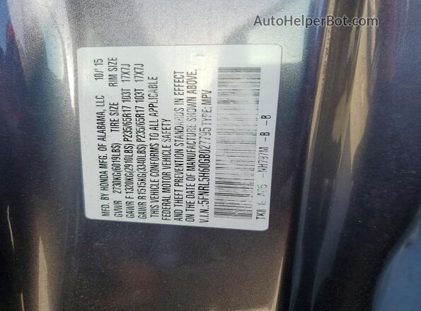 5FNRL5H60GB027795 2016 HONDA ODYSSEY Gray VIN კოდის სტიკერის ხედი