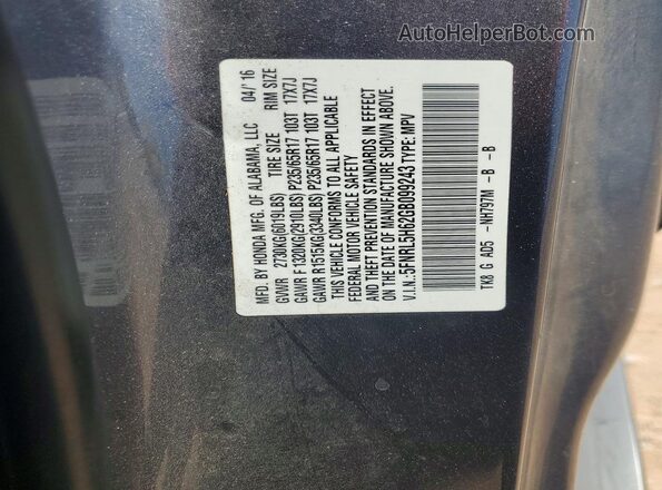 5FNRL5H62GB099243 2016 HONDA ODYSSEY Серый Вид наклейки с VIN-кодом