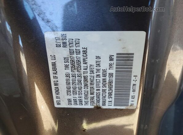 5FNRL5H65HB011500 2017 HONDA ODYSSEY Gray Vista del compartimento del motor
