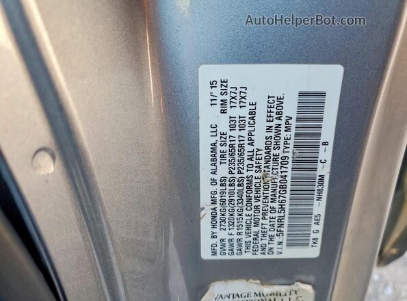 5FNRL5H67GB041709 2016 HONDA ODYSSEY Silver VIN კოდის სტიკერის ხედი