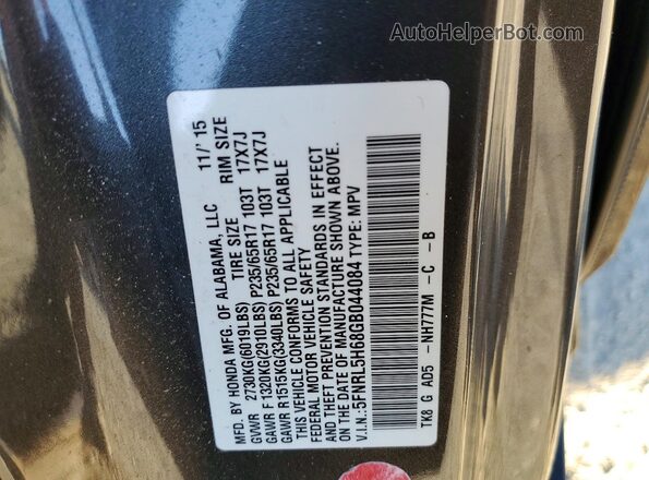 5FNRL5H68GB044084 2016 HONDA ODYSSEY Gray Вид наклейки з VIN-кодом