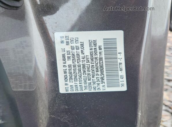 5FNRL5H69GB022398 2016 HONDA ODYSSEY Gray Vista de la etiqueta del VIN