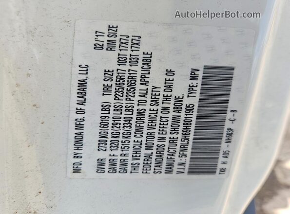 5FNRL5H69HB011905 2017 HONDA ODYSSEY White Շարժիչի բաժամունքի տեսք