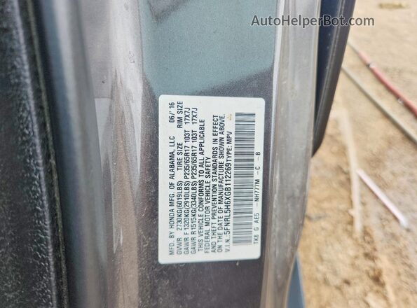 5FNRL5H6XGB112269 2016 HONDA ODYSSEY Gray Vista de la etiqueta del VIN