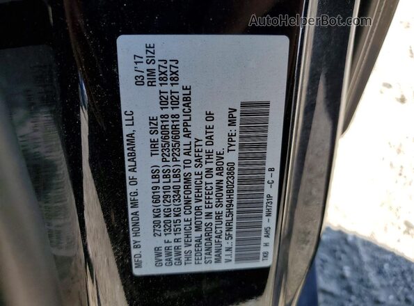 5FNRL5H94HB023860 2017 HONDA ODYSSEY Black Widok naklejki z numerem VIN