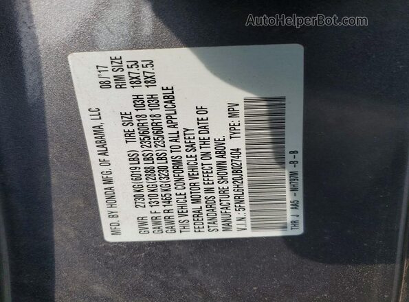 5FNRL6H20JB027404 2018 HONDA ODYSSEY Gray VIN sticker view