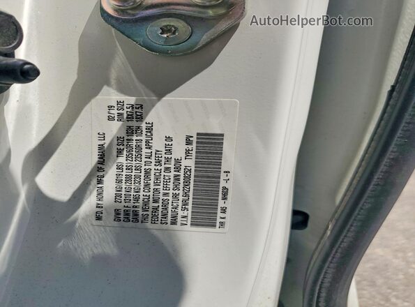5FNRL6H22KB082521 2019 HONDA ODYSSEY White VIN კოდის სტიკერის ხედი