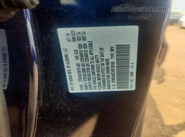 5FNRL6H27KB130160 2019 HONDA ODYSSEY Blue Widok naklejki z numerem VIN