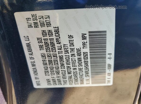 5FNRL6H54KB102620 2019 HONDA ODYSSEY Blue VIN sticker view