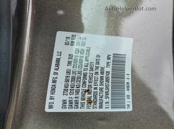 5FNRL6H57JB097430 2018 HONDA ODYSSEY Brown Vista interior de 360 grados